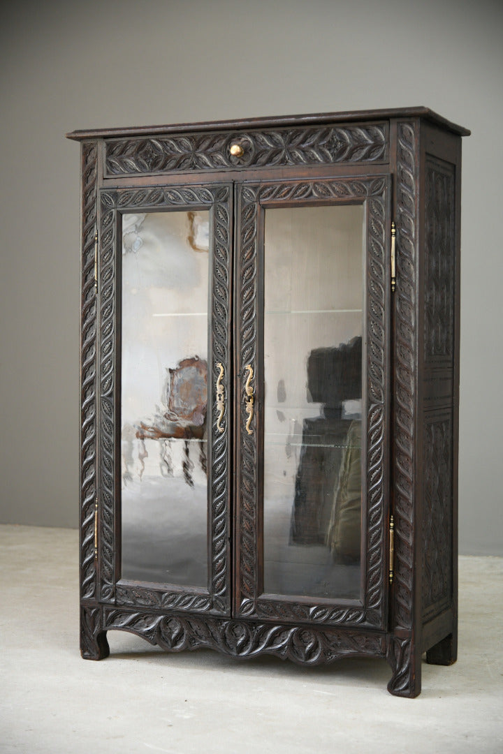 French Carved Oak Glazed Bookcase