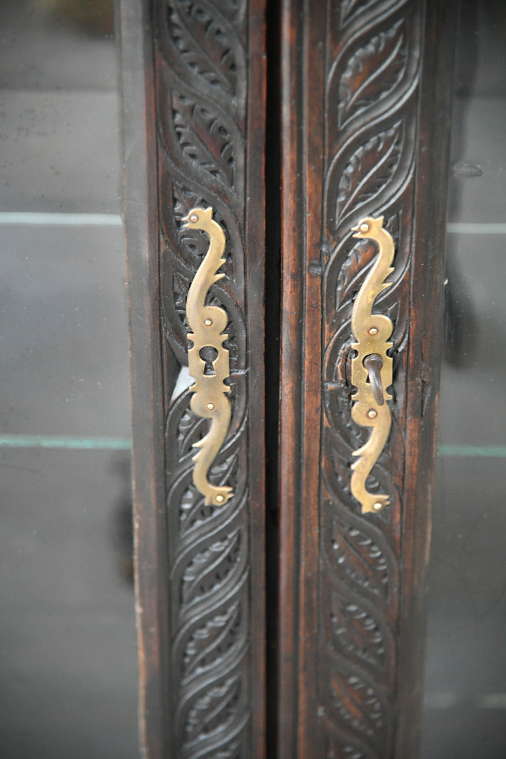 French Carved Oak Glazed Bookcase