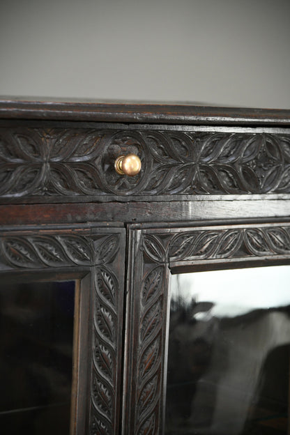 French Carved Oak Glazed Bookcase