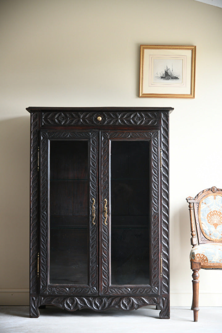 French Carved Oak Glazed Bookcase