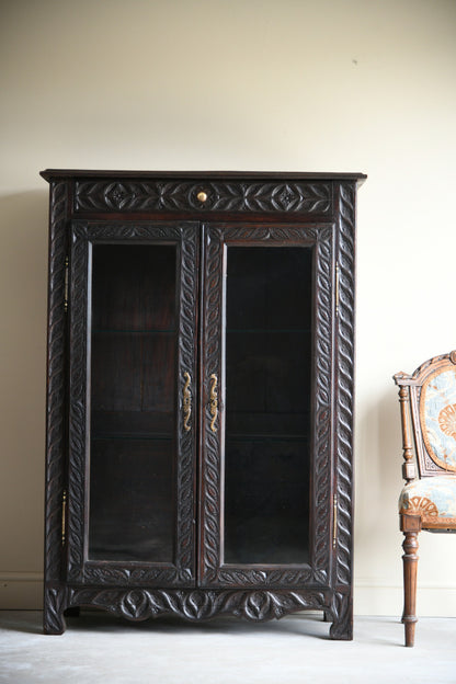 French Carved Oak Glazed Bookcase