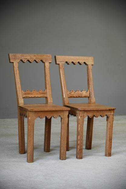 Pair Pitch Pine Hall Chairs