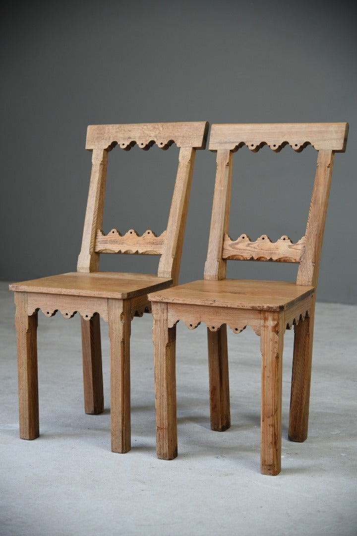 Pair Pitch Pine Hall Chairs
