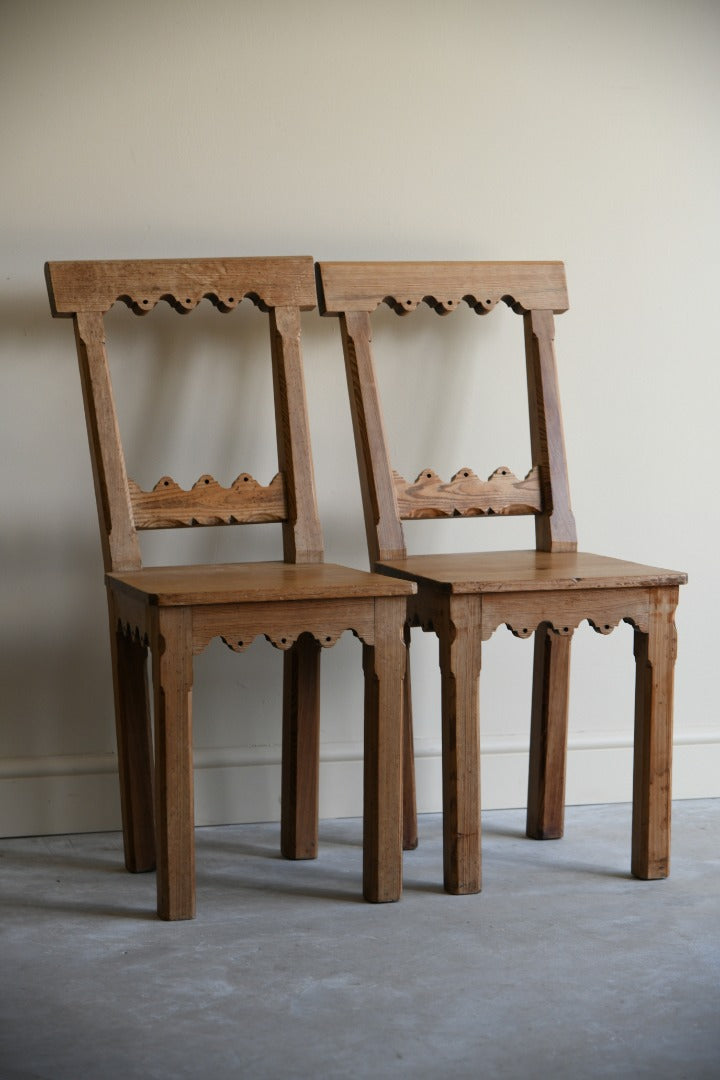 Pair Pitch Pine Hall Chairs