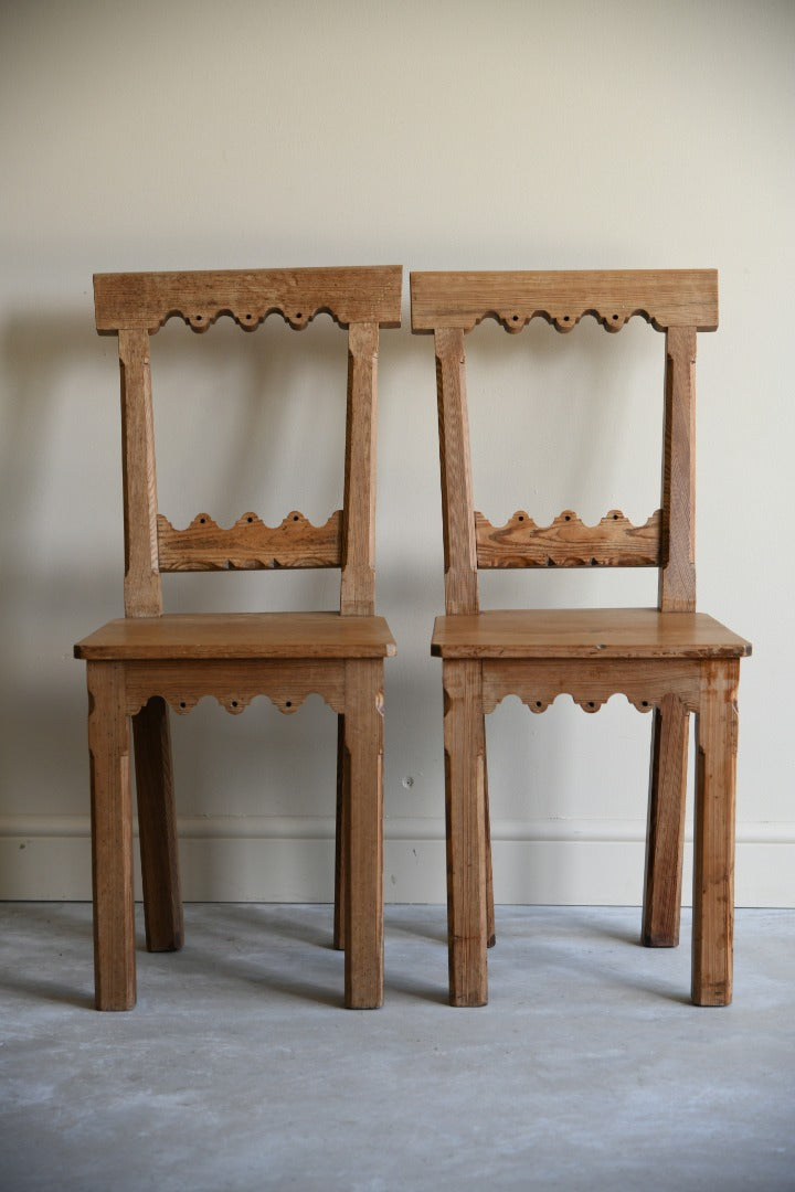 Pair Pitch Pine Hall Chairs