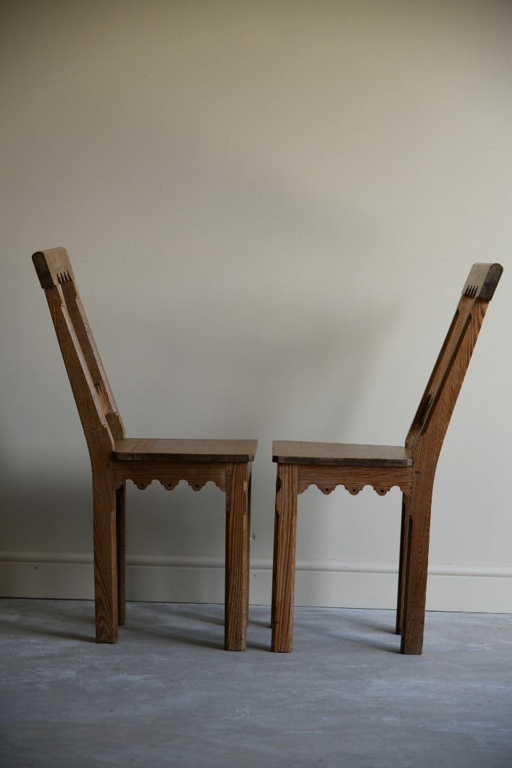 Pair Pitch Pine Hall Chairs