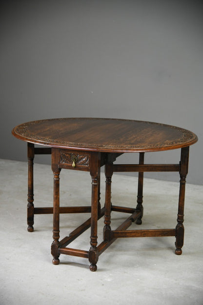 Carved Oak Drop Leaf Table