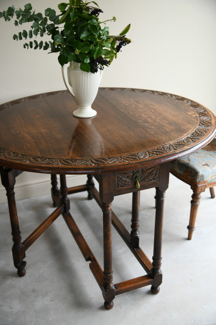 Carved Oak Drop Leaf Table