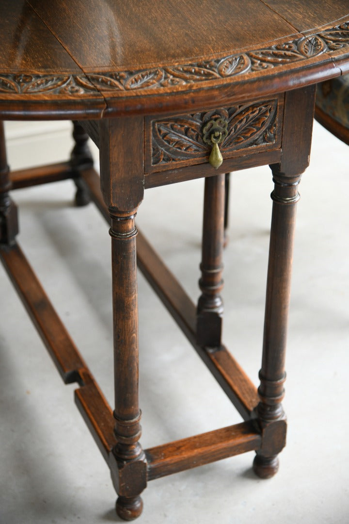 Carved Oak Drop Leaf Table