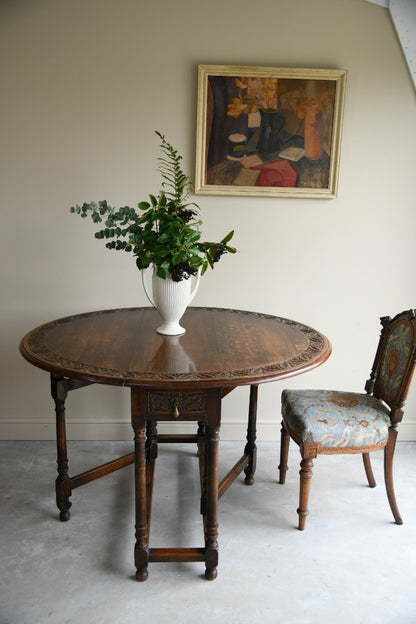 Carved Oak Drop Leaf Table