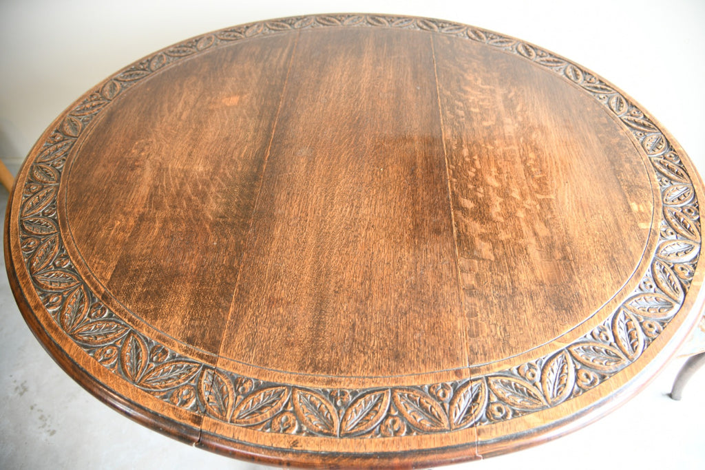 Carved Oak Drop Leaf Table
