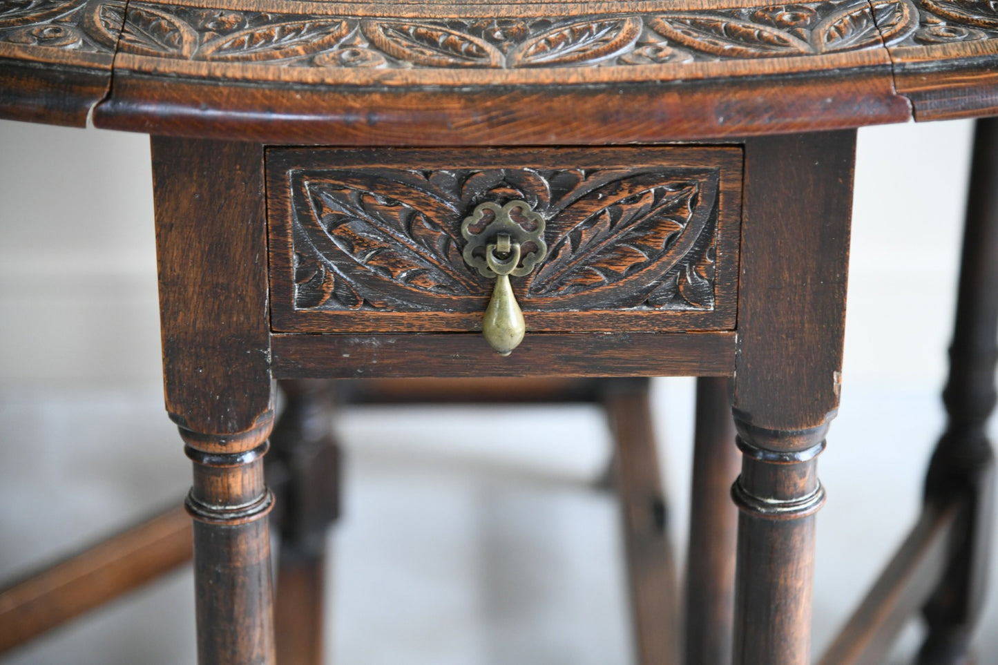 Carved Oak Drop Leaf Table