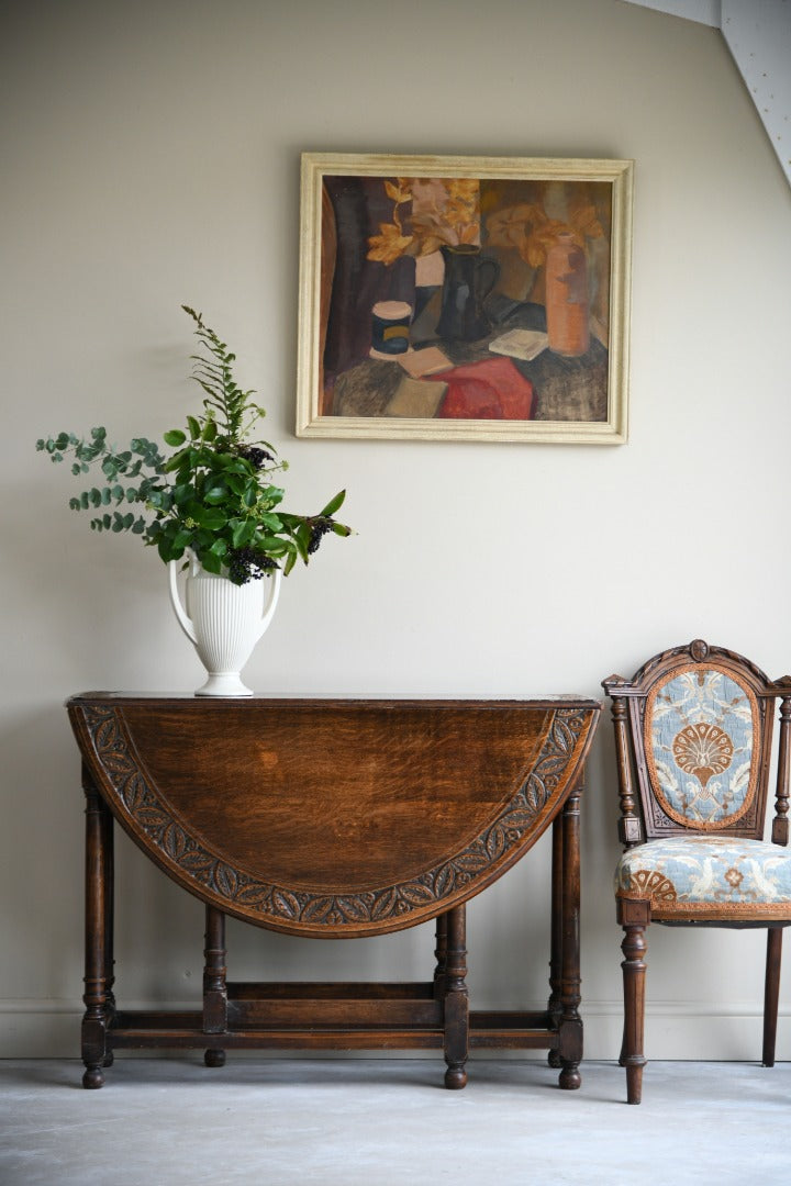 Carved Oak Drop Leaf Table