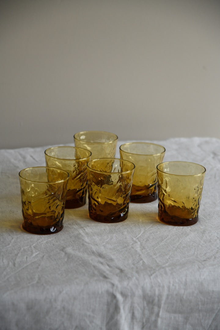 6 Vintage Amber Water Glasses