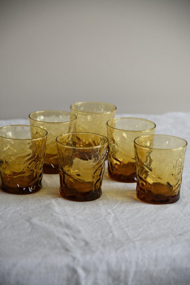 6 Vintage Amber Water Glasses