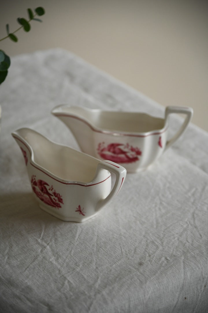 Pair Copeland Spode Red Pheasant Gravy Jugs