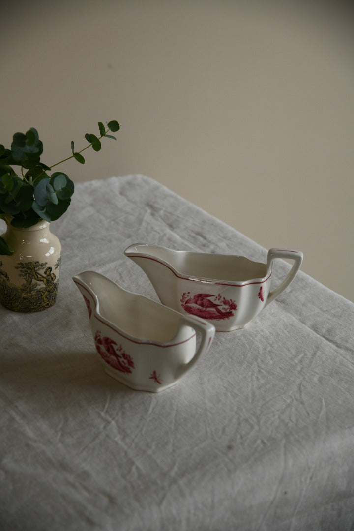 Pair Copeland Spode Red Pheasant Gravy Jugs