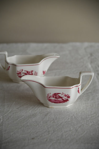 Pair Copeland Spode Red Pheasant Gravy Jugs