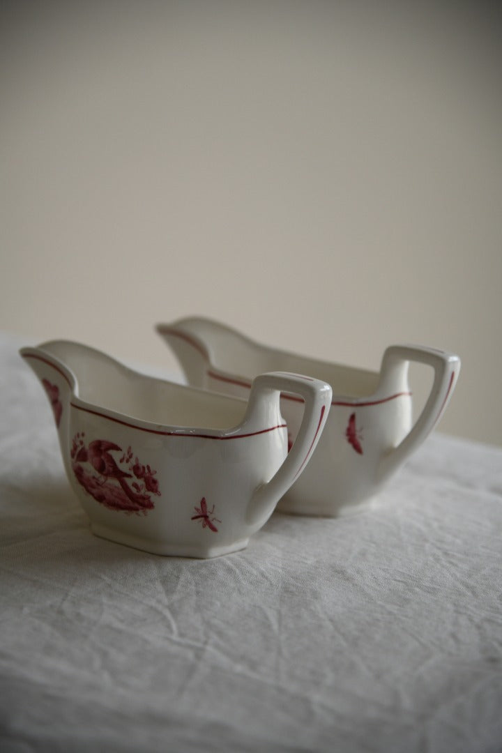 Pair Copeland Spode Red Pheasant Gravy Jugs