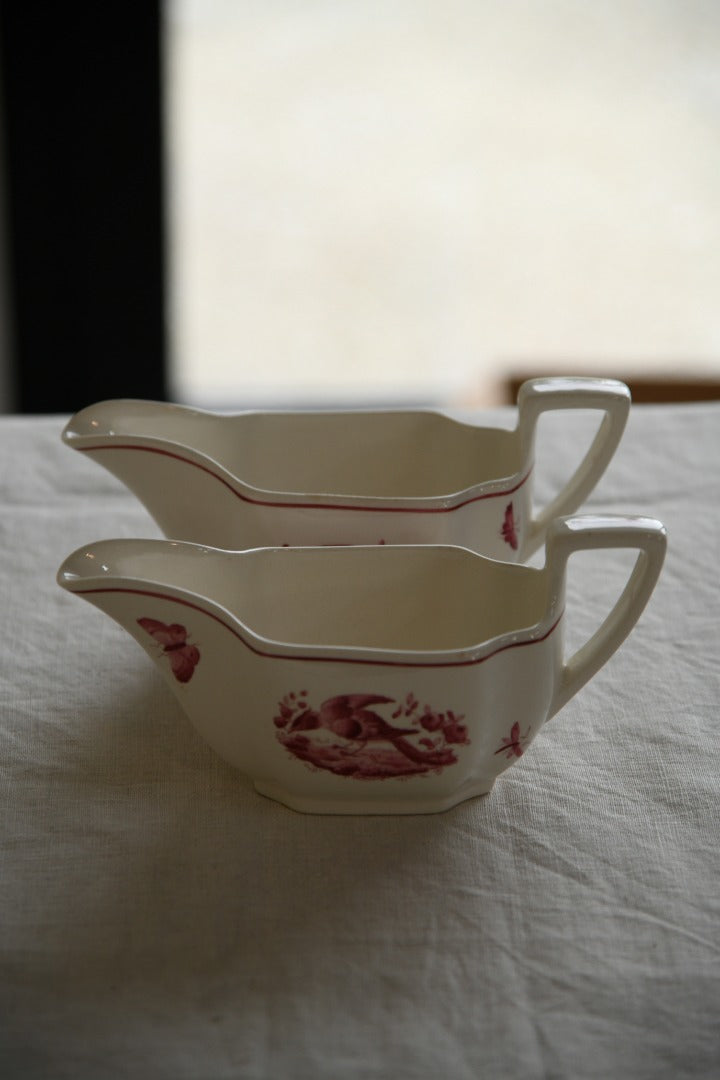 Pair Copeland Spode Red Pheasant Gravy Jugs