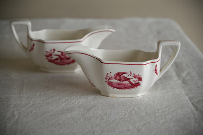 Pair Copeland Spode Red Pheasant Gravy Jugs