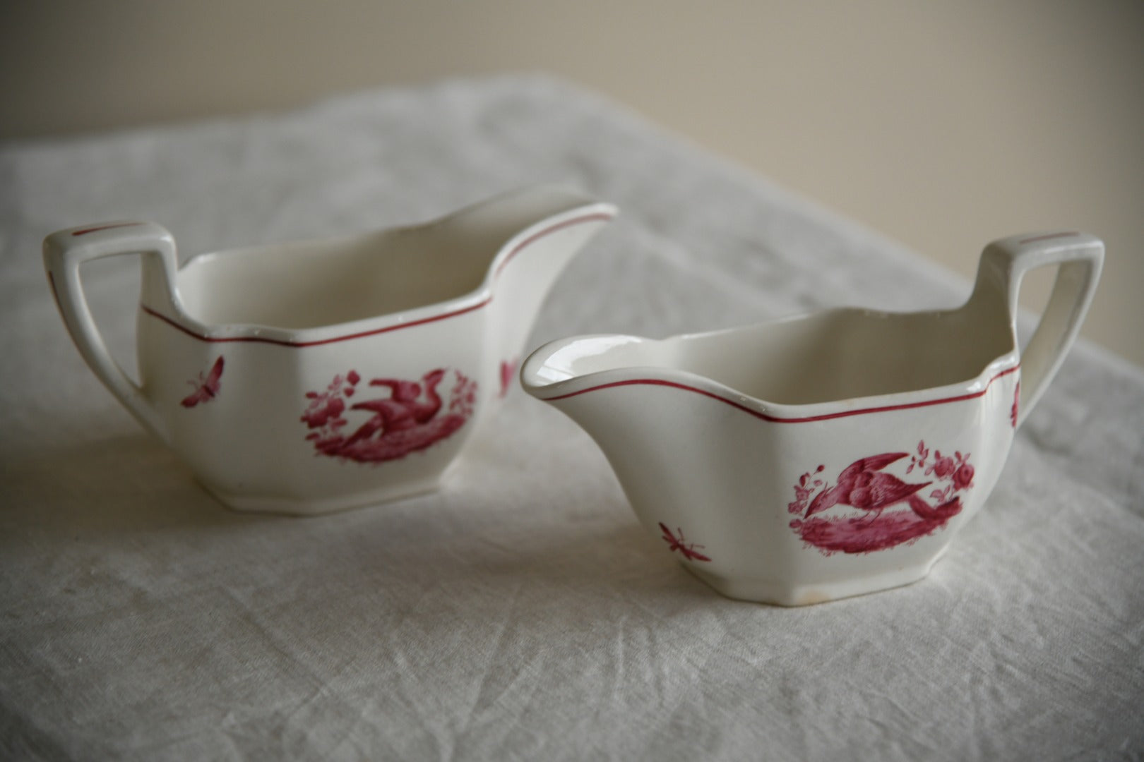 Pair Copeland Spode Red Pheasant Gravy Jugs