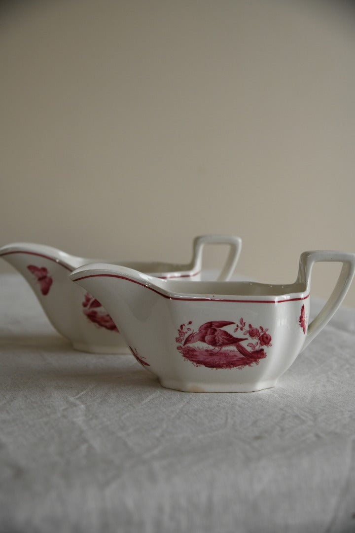 Pair Copeland Spode Red Pheasant Gravy Jugs