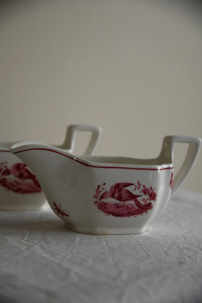 Pair Copeland Spode Red Pheasant Gravy Jugs