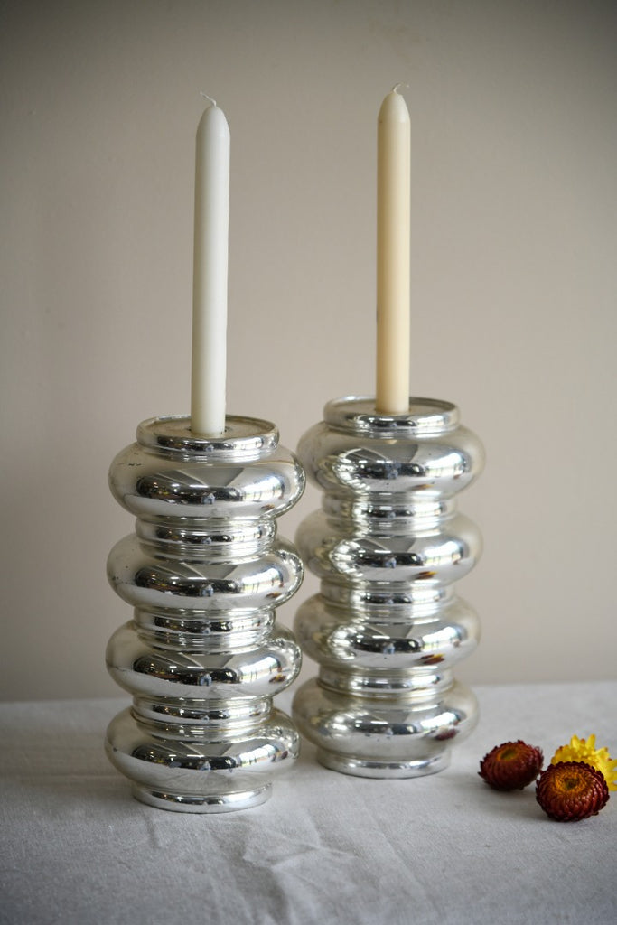 Pair Silvered Glass Candlesticks