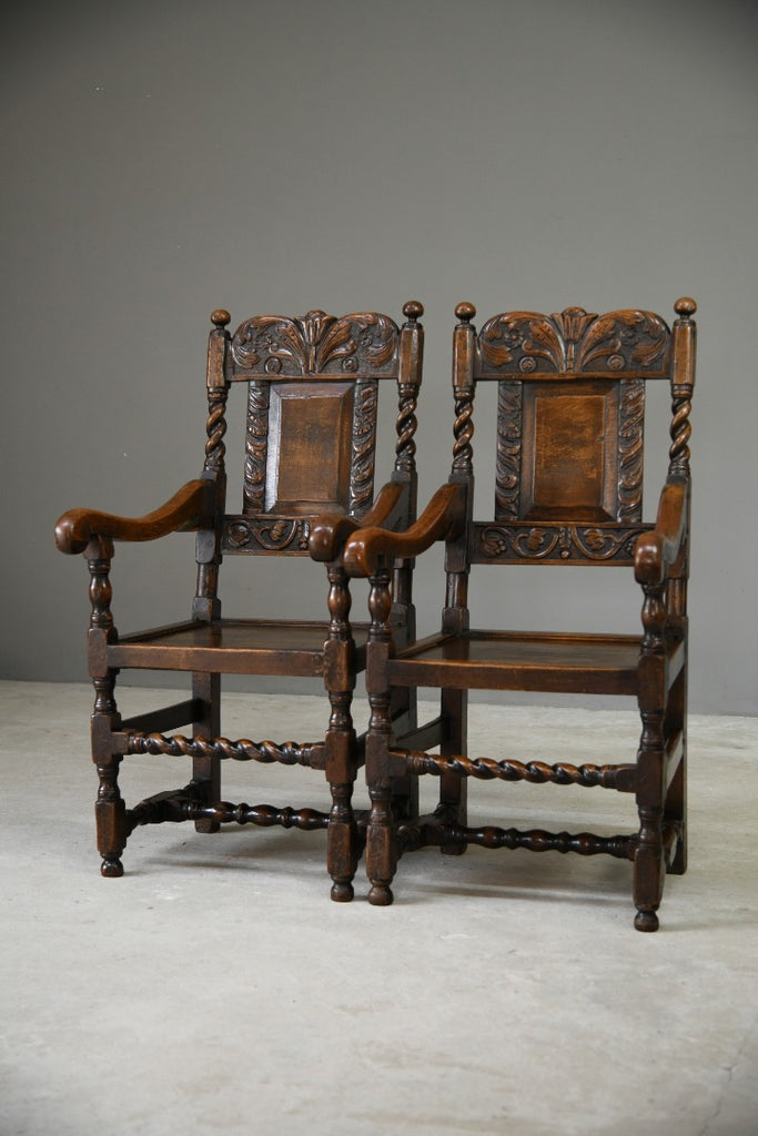 Pair Oak Carolean Style Chairs