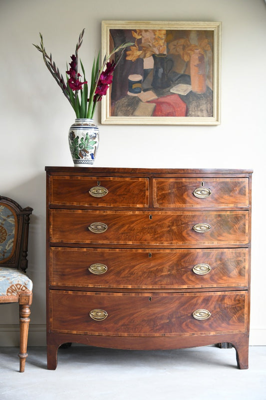 Antique Inlaid Bow Front Chest of Drawers