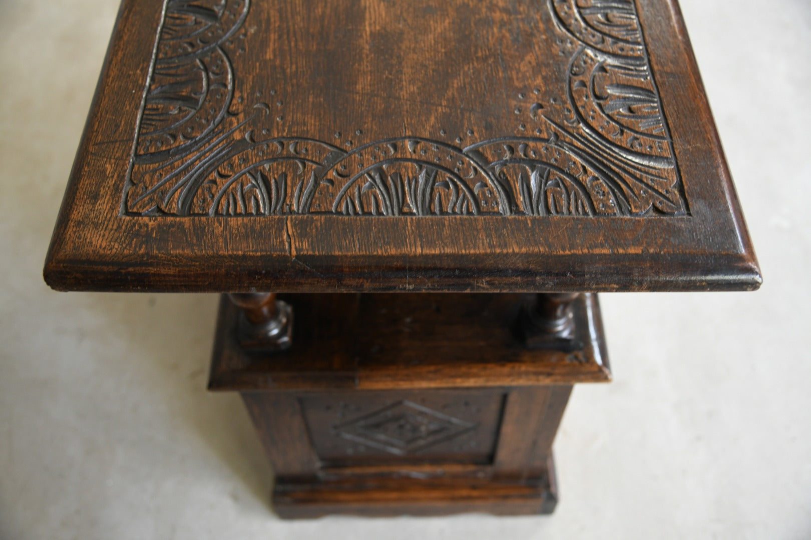 Antique Carved Oak Monks Bench