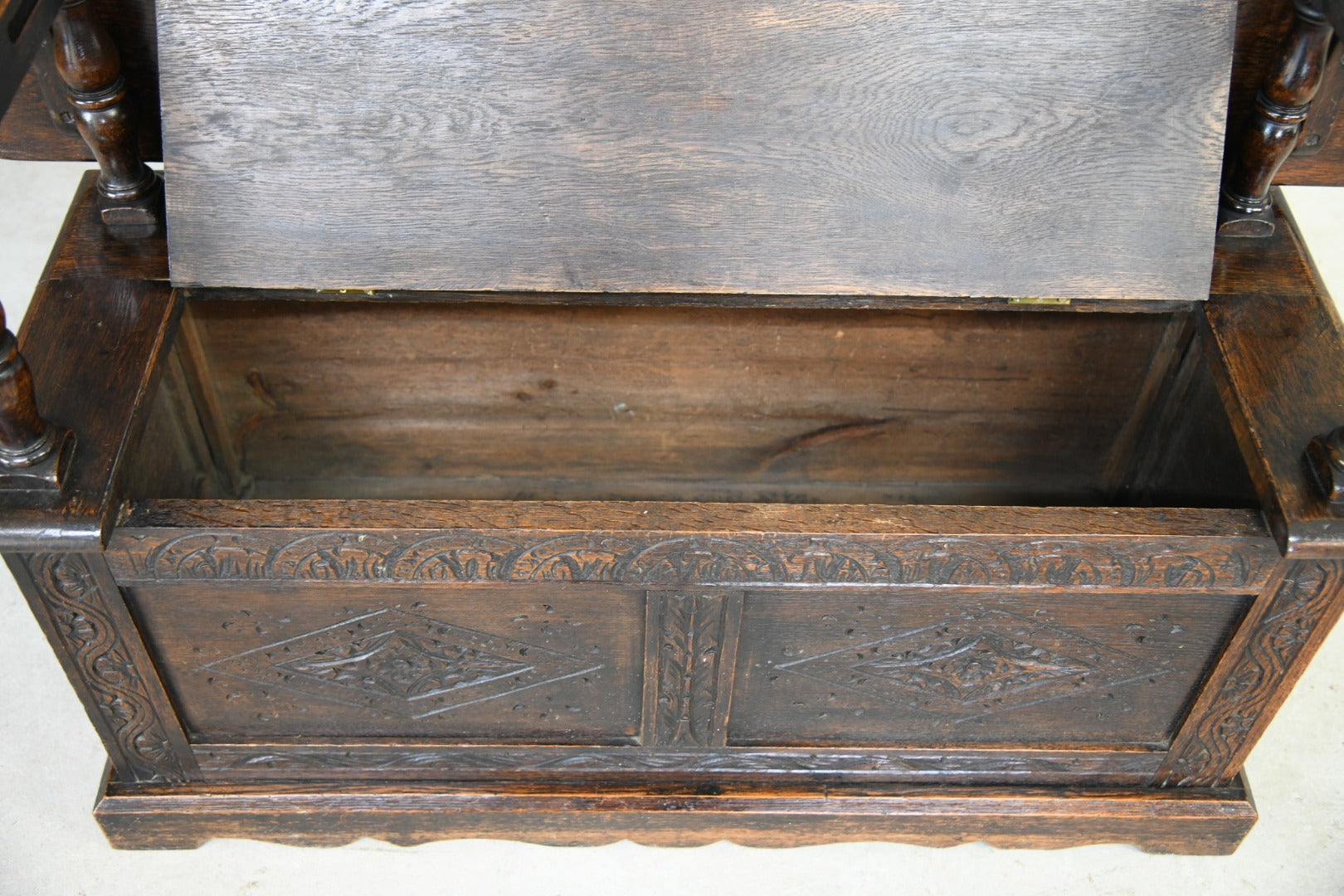 Antique Carved Oak Monks Bench