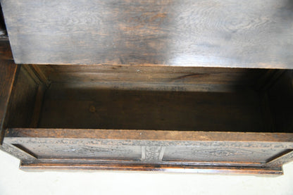 Antique Carved Oak Monks Bench