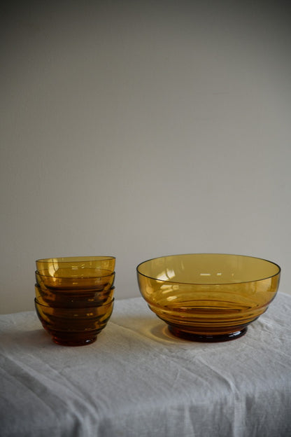 Vintage Amber Glass Dessert Set