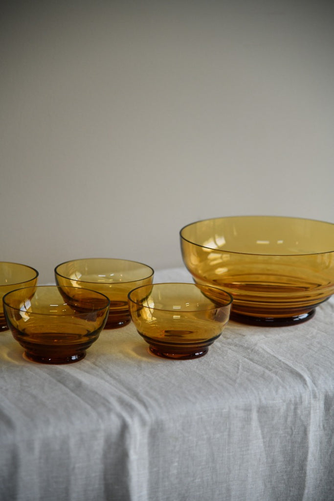 Vintage Amber Glass Dessert Set