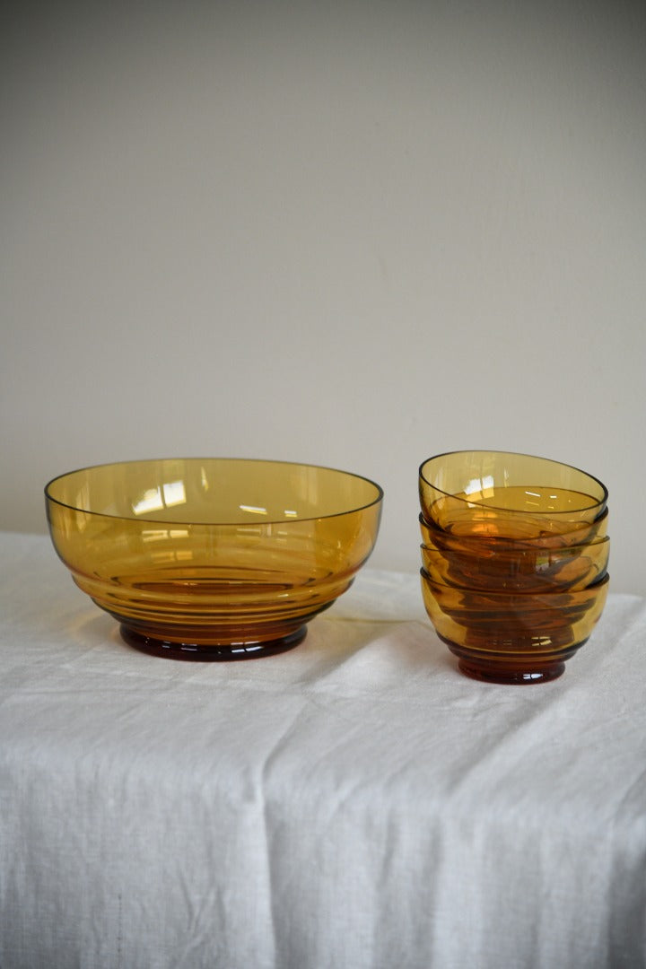 Vintage Amber Glass Dessert Set