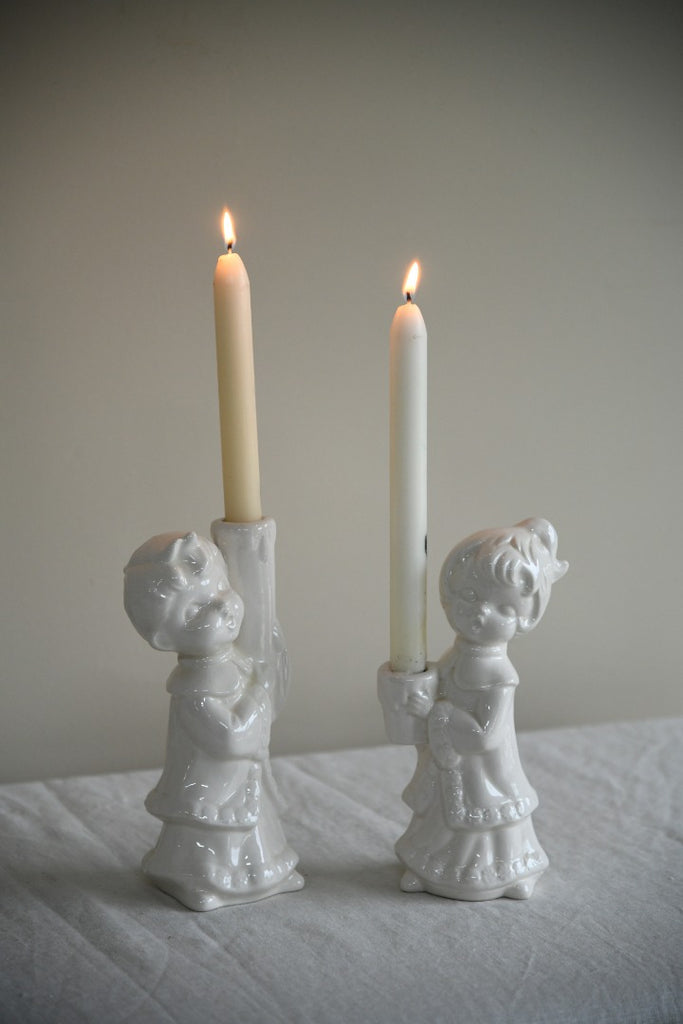 Pair Vintage White Candle Sticks