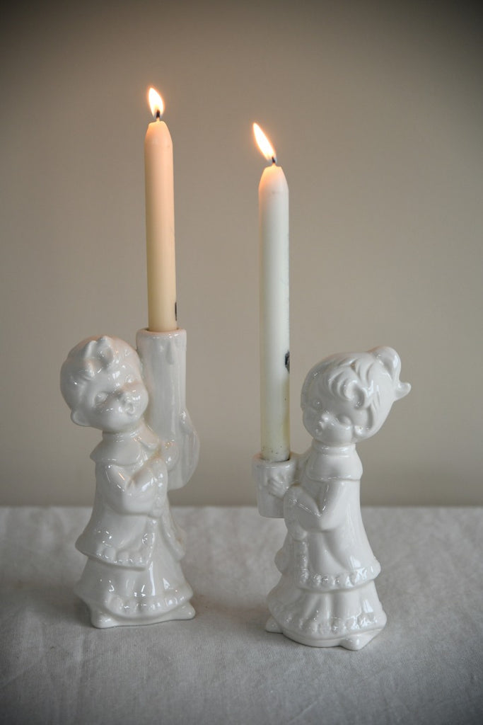 Pair Vintage White Candle Sticks