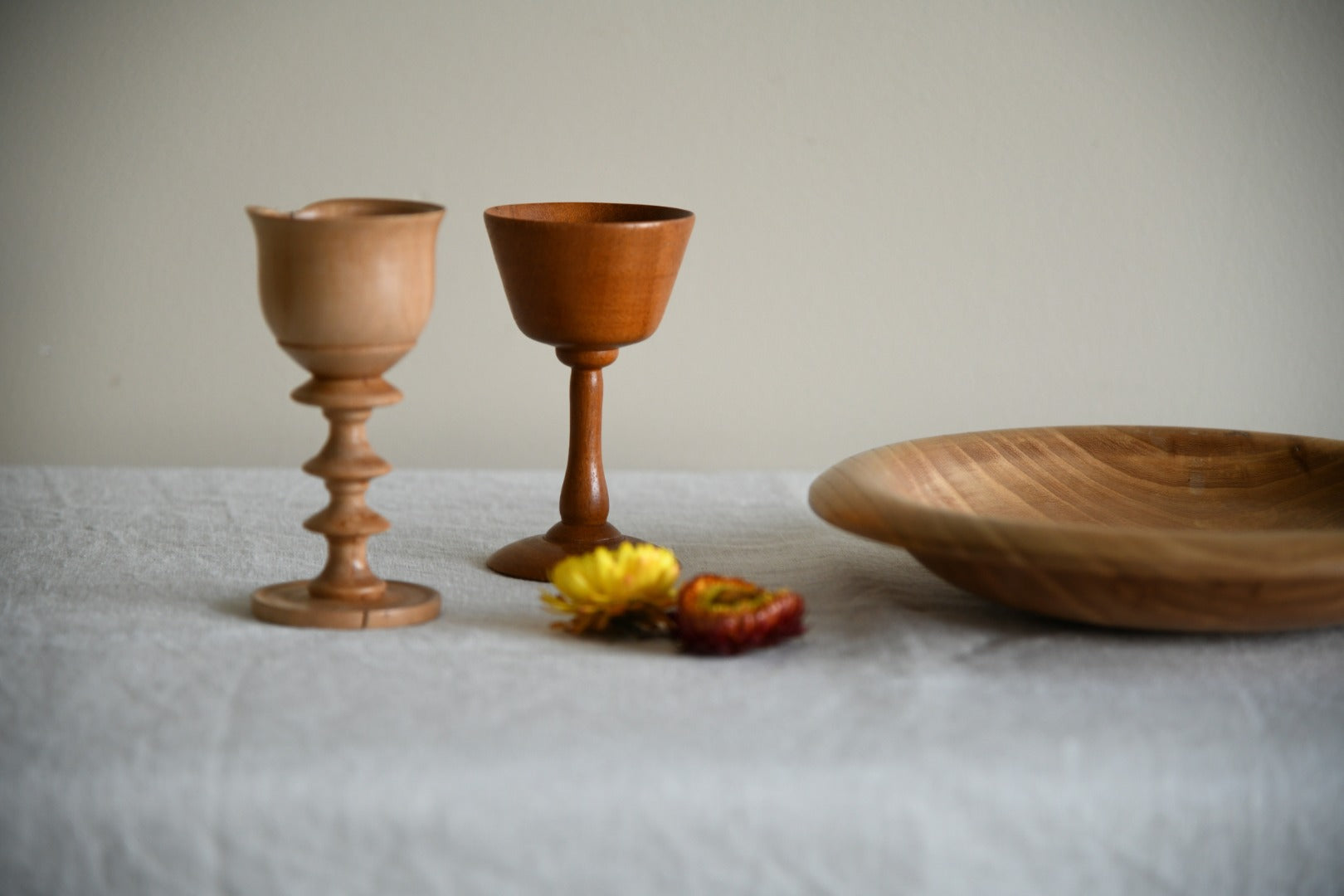 Hand Turned Bowl & Two Goblets