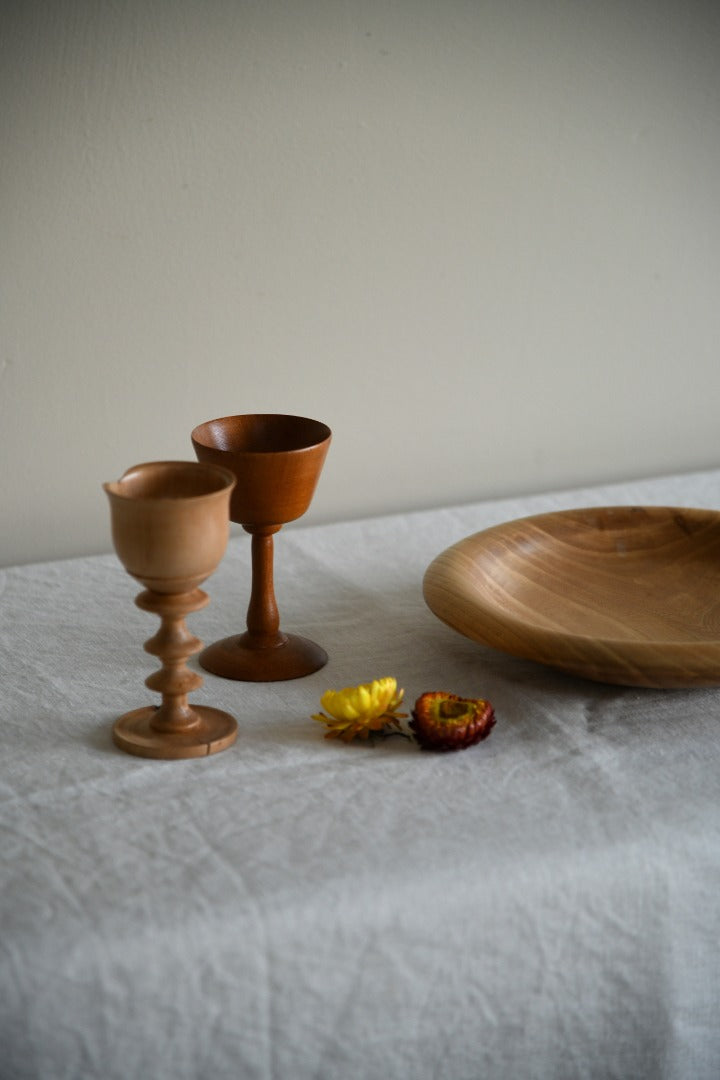 Hand Turned Bowl & Two Goblets