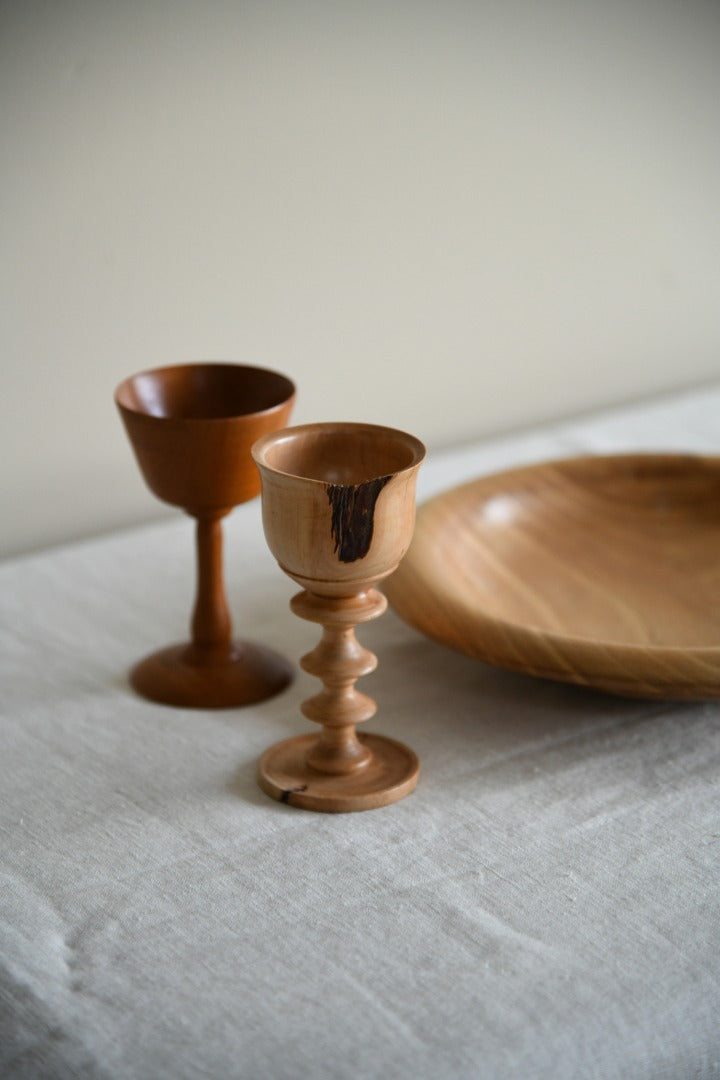 Hand Turned Bowl & Two Goblets