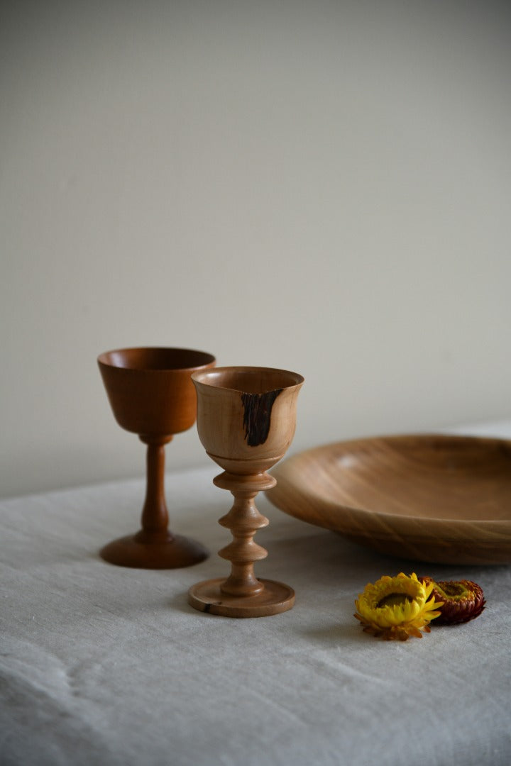 Hand Turned Bowl & Two Goblets