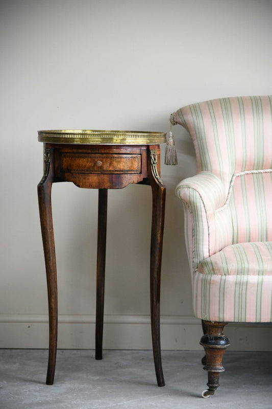 French Marble & Walnut Side Table