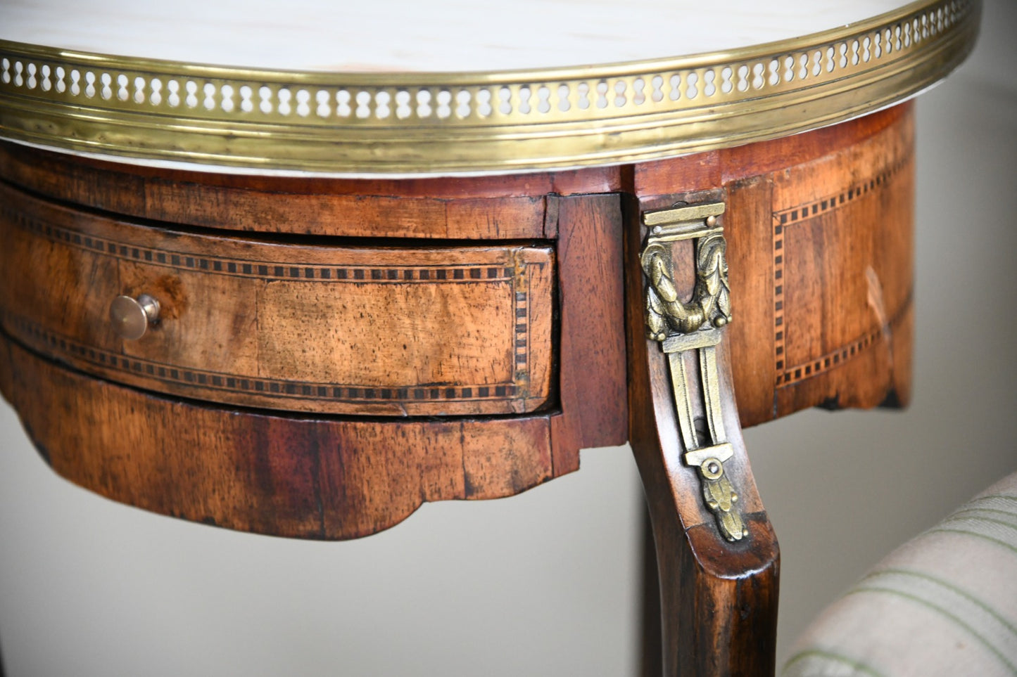 French Marble & Walnut Side Table