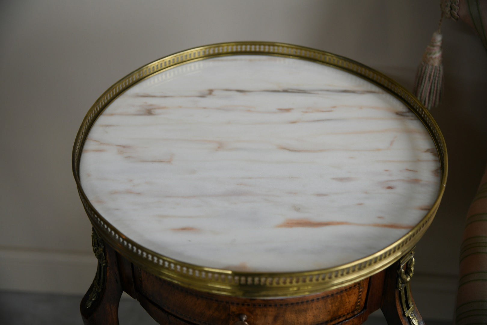 French Marble & Walnut Side Table