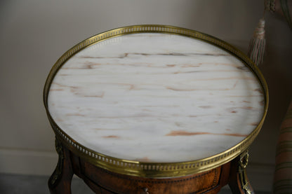 French Marble & Walnut Side Table