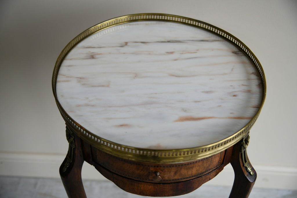 French Marble & Walnut Side Table