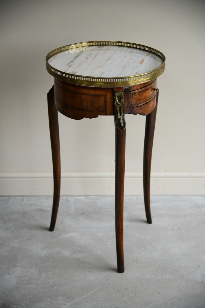 French Marble & Walnut Side Table