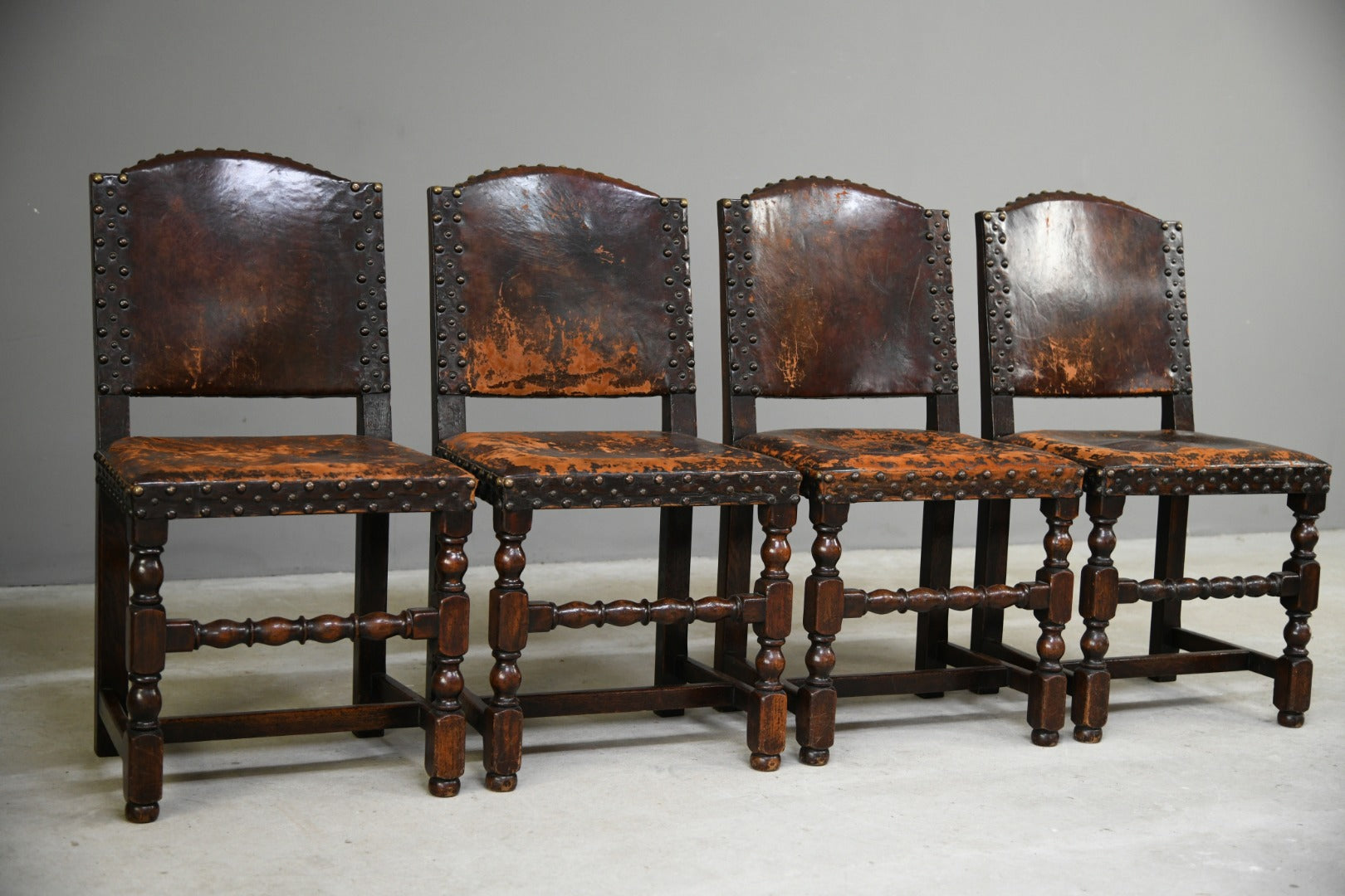 4 Cromwellian Style Leather Dining Chairs